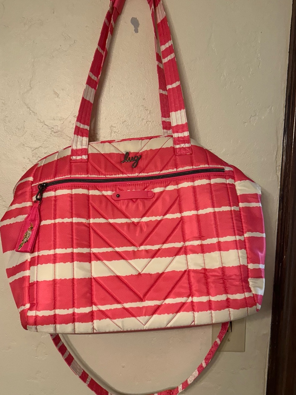 Lug Pink and White Quilted Stripe Tote